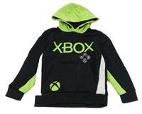 Černo-zeleno-bílá mikina s X-BOX a kapsou a kapucí George