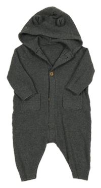 Tmavošedá melírovaná vzorovaná pletená kombinéza s kapucí s oušky George