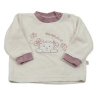 Bílo/světlerůžovo-starofialová sametová mikina s ovečkou DIMO