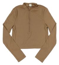 Hnědé žebrované crop triko SHEIN