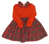 Červeno- kostkované žebrované šaty s límečkem SHEIN