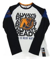 Bílo-černo-safírové triko s logem a nápisy C&A