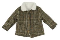 Béžovo-hnědo-černá kostkovaná vzorovaná zateplená bunda s límečkem Tu