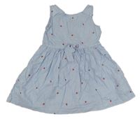 Modro-bílé pruhované plátěné šaty s jahůdkami a mašlí H&M