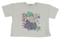 Bílé crop tričko s dívkou Page one young