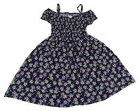 Tmavomodré šaty s palmami a volnými rameny Y.F.K.