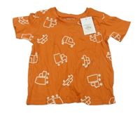 Nové - tmavooranžové tričko s auty PRIMARK