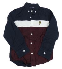 Černo-bílo-mahagonová košile s nášivkou Next