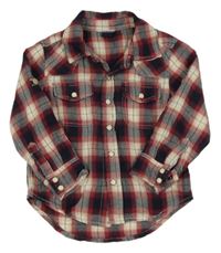 Tmavomodro/červeno-smetanová kostkovaná vzorovaná košile GAP