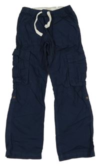 Tmavomodré cargo plátěné rolovací kalhoty H&M