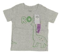 Nové - šedé melírované tričko s dinosaurem PRIMARK