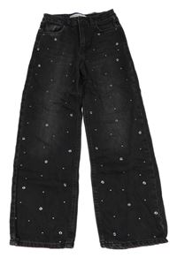 Černé wide leg rifle se cvočky Denim Co.
