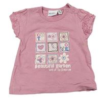 Růžové tričko s obrázky a nápisem  Blue Seven 