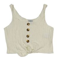 Bílý žebrovaný úpletový crop top s knoflíky Page One Young