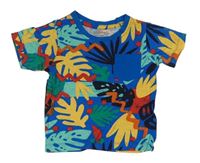 Safírovo-barevné tričko s listy a kapsou zn. Primark