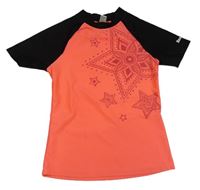 Neonově oranžovo-černé UV tričko s hvězdami zn. Yigga