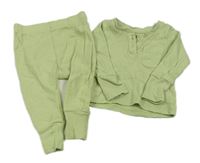 2set - Zelenkavé žebrované triko s kapsou a knoflíky + lehké tepláky Primark