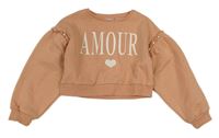 Starorůžová crop mikina s nápisem a perlami Matalan