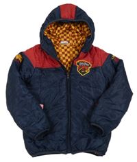 Tmavomodro-červená šusťáková zimní bunda s nášivkou a kapucí - Harry Potter