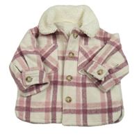 Světlebéžovo-růžovo-starorůžová kostkovaná vlněná košilová bunda F&F