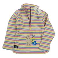 Nové - Růžovo-žluto-modrá pruhovaná mikina s králíkem a květy Lighthouse