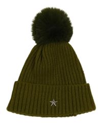 Khaki žebrovaná pletená čepice s bambulí