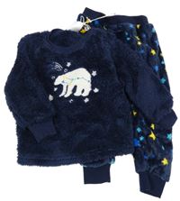 Nové - Tmavomodré chlupaté pyžamo s medvědem Pocopiano