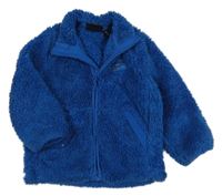 Modrá chlupatá propínací mikina s nášivkou Reebok