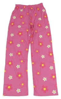 Tmavorůžové květované pyžamové kalhoty