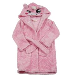 Růžový puntíkatý chlupatý župan s kapucí - jednorožec Orsolino