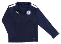 Tmavomodrá sportovní propínací funkční mikina s potiskem Puma