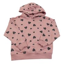 Starorůžová mikina se srdíčky a kapucí Primark