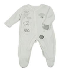 Nové - Bílý sametový overal s medvědem a mraky Nutmeg