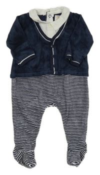 Tmavomodro-pruhovaný sametový overal