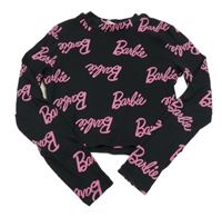 Černé žebrované crop triko s nápisy - Barbie H&M