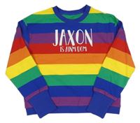 Barevná pruhovaná mikina s nápisem