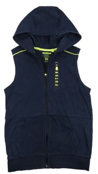 Tmavomodrá tepláková propínací vesta s nápisem a kapucí F&F