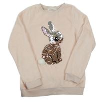 Světlerůžová chlupatá mikina s králíkem z překlápěcích flitrů H&M