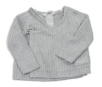 Šedý melírovaný žebrovaný zavinovací svetr H&M