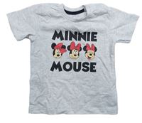 Šedé melírované tričko s nápisem a Minnie zn. Disney