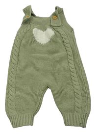 Khaki pletené laclové kalhoty se srdcem 