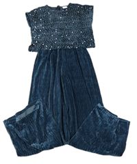 Modrý sametový kalhotový overal s flitry Zara