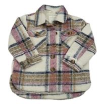 Bílo-lila kostkovaná podšitá košilová bunda s límečkem Matalan