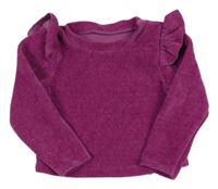 Fuchsiová sametová mikina s volánky 