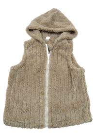 Hnědá chlupatá propínací vesta s kapucí Shein