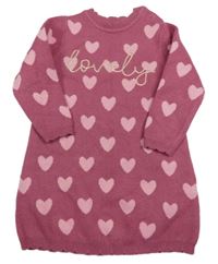 Tmavorůžové pletené šaty se srdíčky a nápisem Nutmeg