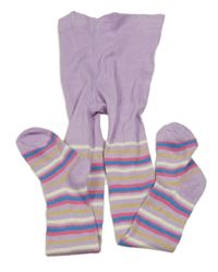 Lila-růžovo-modré pruhované punčocháče 