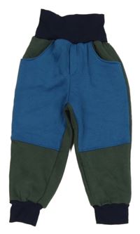 Zeleno-modro-tmavomodré tepláky 