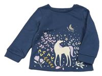 Tmavomodrá vzorovaná mikina s jednorožcem Tu