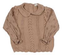 Starorůžový perforovaný svetr s madeirovými rukávy a límečkem Next